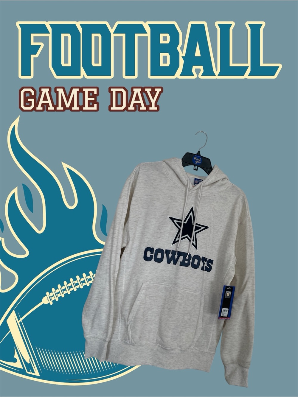 NFL Cowboys Light Beige Hoodie with Navy Logo Sz Medium NWT